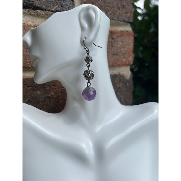 Purple Quartz Silver Dangle Earrings - Picture 1 of 6